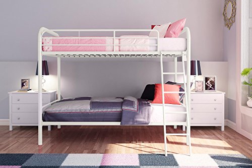 DHP Twin-Over-Twin Bunk Bed with Metal Frame and Ladder, Space-Saving Design, White