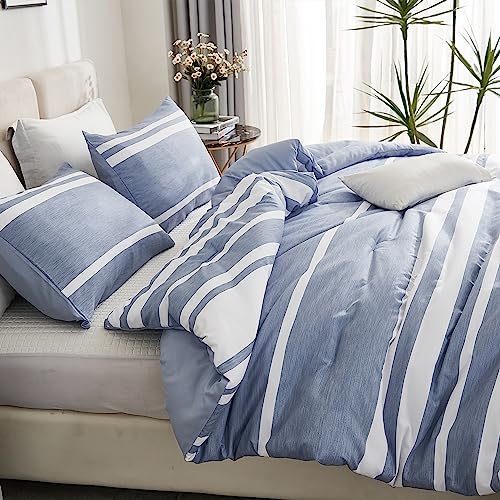 3 Pieces Striped Summer Bedding Sets, Reversible Soft Lightweight