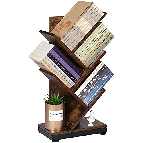 4-Shelf Tree Bookshelf, 24.1-Inch Retro Floor Standing Bookcase Display