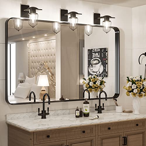 48 x 30 Inch Wall Mirror Black Bathroom Vanity Mirror with Metal Frame Aluminum Alloy