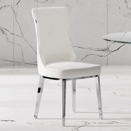 Modern Norma Dining Chair - White with Polished Stainless Steel Base