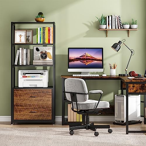 Bookcase, 4-Tier Bookshelf with 2 Drawers, Etagere Standard Book Shelves Display Shelf