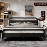 Full Metal Platform Bed Frame with Wooden Headboard / Footboard