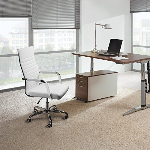 Ribbed Office Desk Chair Mid-Back PU Leather