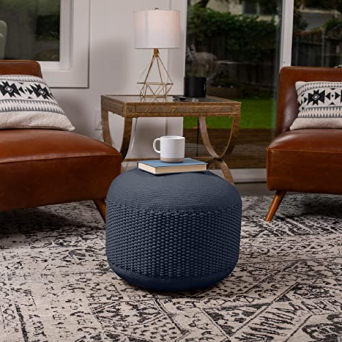 Indoor or Outdoor Pouf Foot Stool Ottoman - Navy - Knit Bean Bag Floor Chair