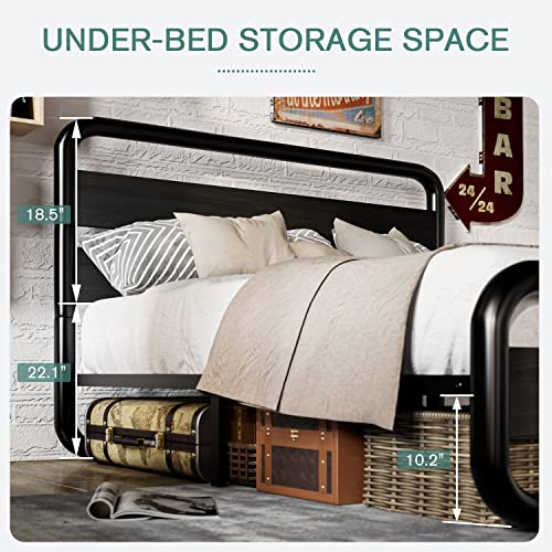 Full Metal Platform Bed Frame with Wooden Headboard / Footboard