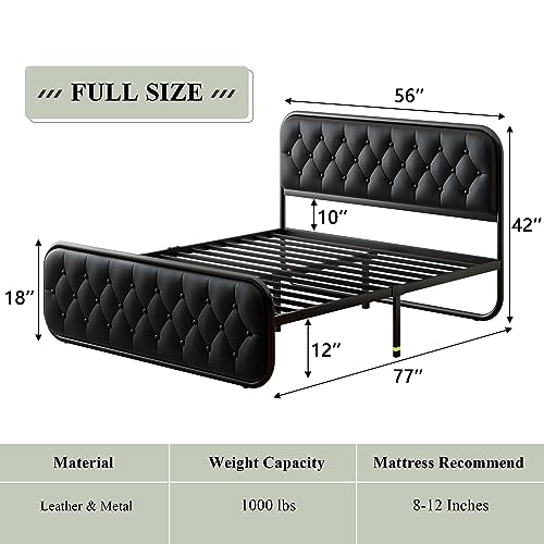 Full Size Bed Frame, Heavy Duty Bed Frame with Faux Leather Headboard