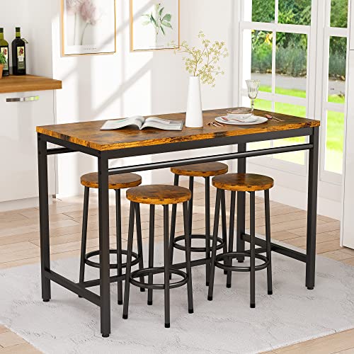 Kitchen Table and Chairs for 4, Industrial Counter Height Pub Dining