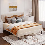 Queen Bed Frame with Wingback Headboard, Upholstered Platform Bed