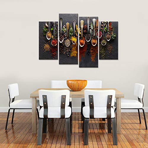 Kitchen Pictures Wall Decor 4 Pieces Couful Spice in Spoon Vintage Canvas