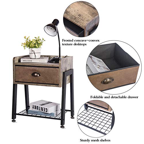 Modern Night Stand, Brown Night Stand with Storage Drawer and Opening Shelf