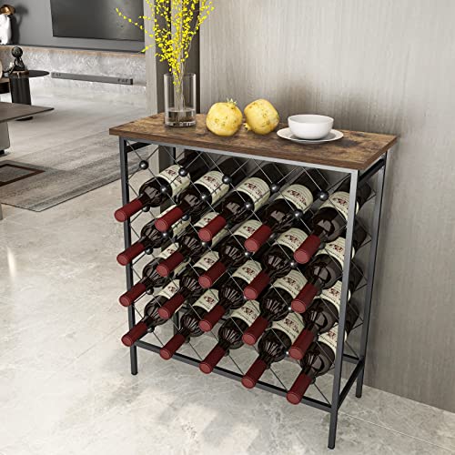 Wine Rack Freestanding Floor with Table Top Wood - Holds 40 Bottles Metal Wine Storage Holder Stand with Wooden Table Floor Wine Rack Display Shelf