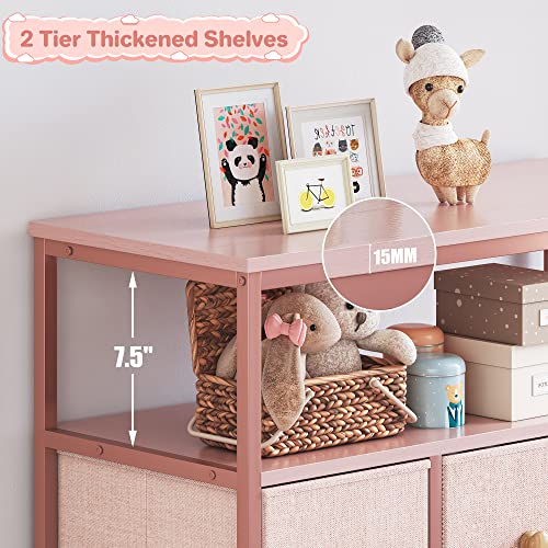 Pink Dresser for Bedroom with 7 Drawers and 2 Shelves