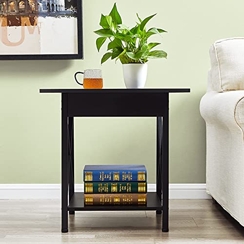 End Table 24'' Industrial Design Side Table with Storage Shelf for Living Room