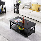 , X-Design Occasional Set with 1 Coffee Table and 2 Sofa Side End Tables, Black