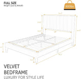 Full Bed Frame/Velvet Upholstered Platform Bed Frame with Headboard/Strong Wood Slats Support