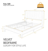 Full Bed Frame/Velvet Upholstered Platform Bed Frame with Headboard/Strong Wood Slats Support