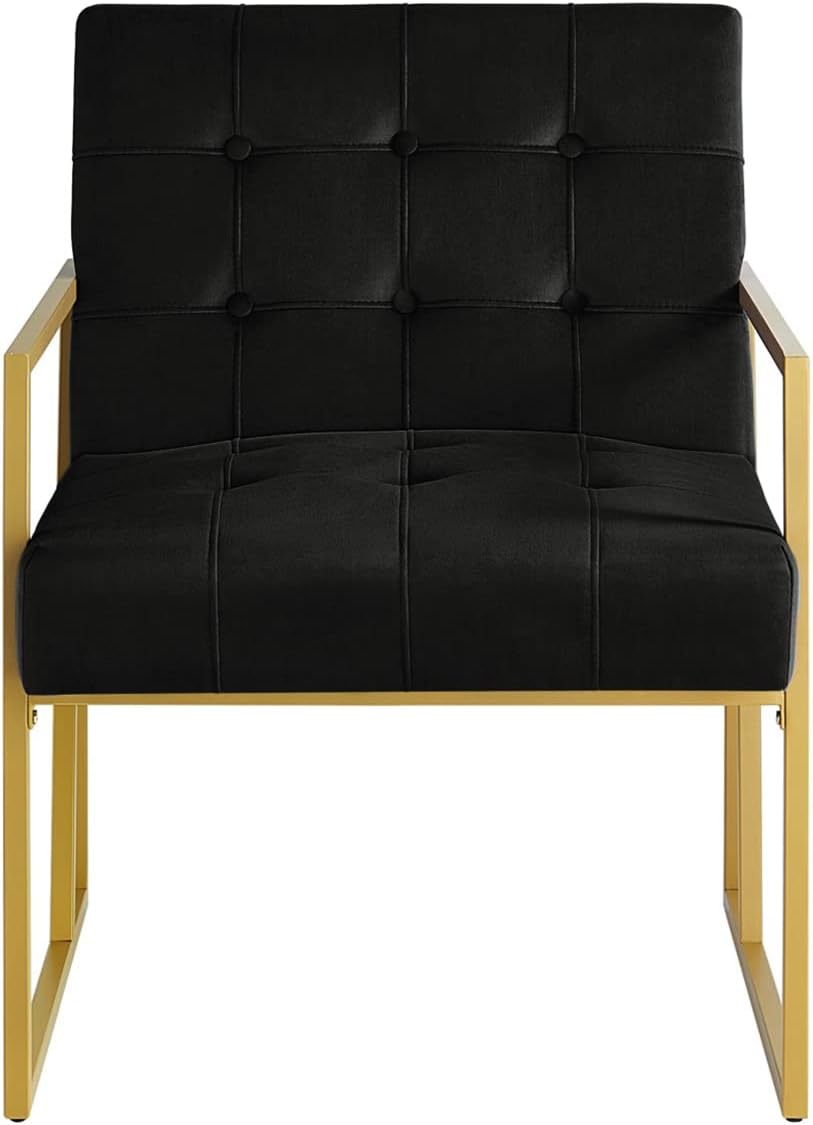 Modern Black Velvet Button Tufted Accent Chair
