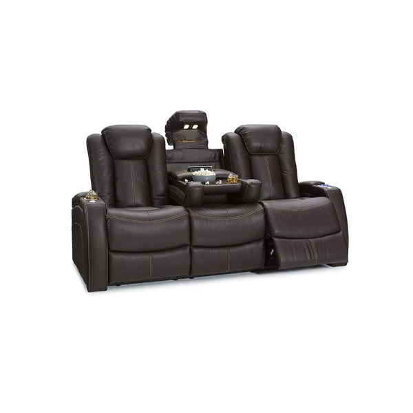 Omega Home Theater Seating - Leather Gel - Power Recline - Power Headrests - AC and USB Charging - Lighted Cup Holders - Fold Down Table