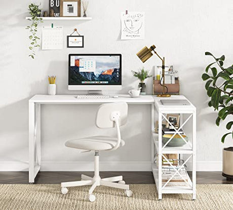 Industrial L-Shaped Desk with Storage Shelves