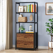 Bookcase, 4-Tier Bookshelf with 2 Drawers, Etagere Standard Book Shelves Display Shelf