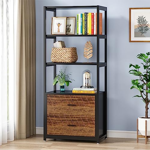 Bookcase, 4-Tier Bookshelf with 2 Drawers, Etagere Standard Book Shelves Display Shelf