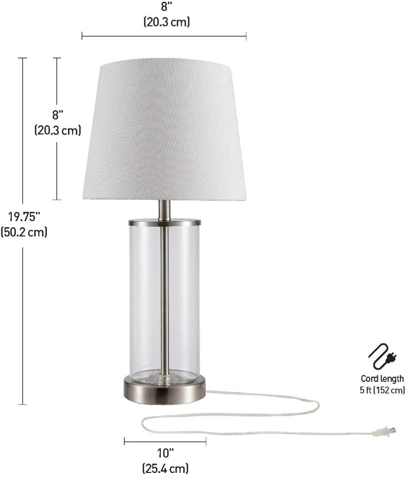 67155 20" Fillable Table Lamp, Clear Glass and Steel Base