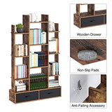 Bookshelf with 2Drawers, Rustic Wood Bookshelves