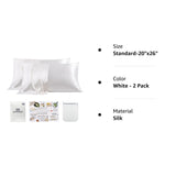 White Silk Pillowcase 2 Pack for Hair and Skin, Both Sides 23 Momme Mulberry Silk