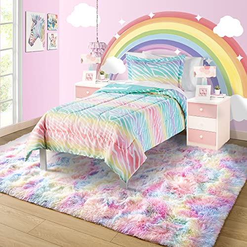 Fluffy Rainbow Rug for Girls Bedroom