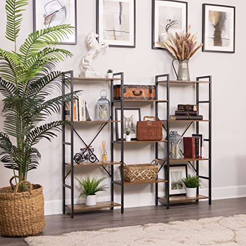 Triple 4 Tier Bookshelf, Bookcase with 11 Open Display Shelves