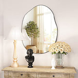 Black Asymmetrical Bathroom Mirror Wood Framed Modern Decorative Vanity Mirror