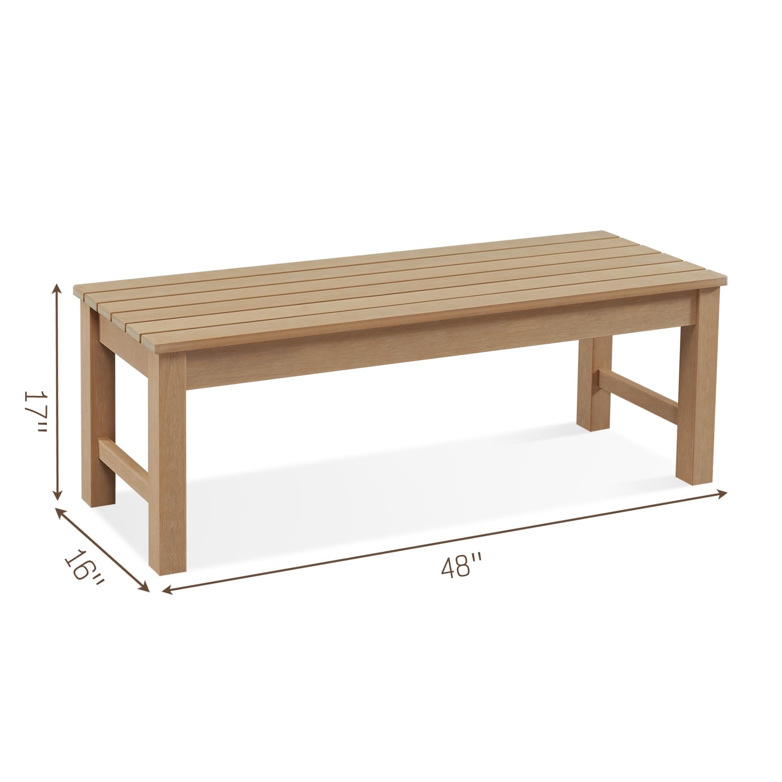 Outdoor Bench, 2-Person Dining Bench, Backless Poly Lumber Bench
