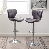 Ellston Velvet Adjustable Swivel Barstools in Gray, Set of 2