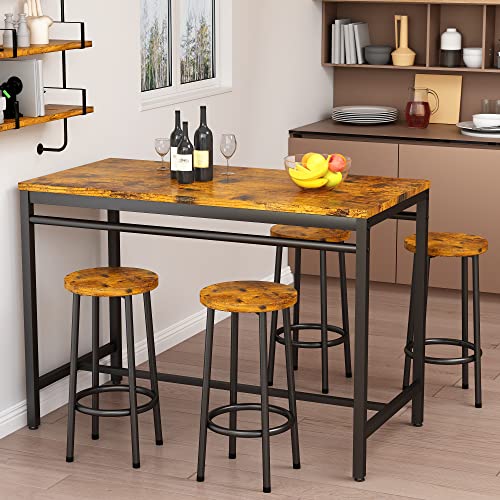 Kitchen Table and Chairs for 4, Industrial Counter Height Pub Dining