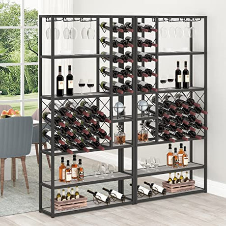 Industrial Wine Rack Freestanding Floor, Farmhouse Tall Coffee Bar Cabinet with Storage