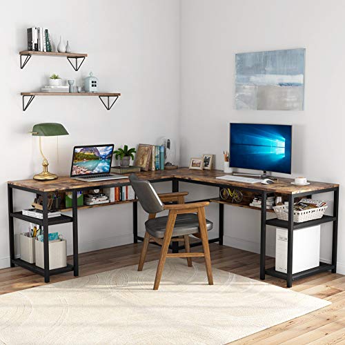 70 Inch Modern L-Shaped Desk with Bookcase