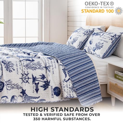 Full / Queen Coastal Quilt Bedding Set, Summer Coastal Quilt with Shams