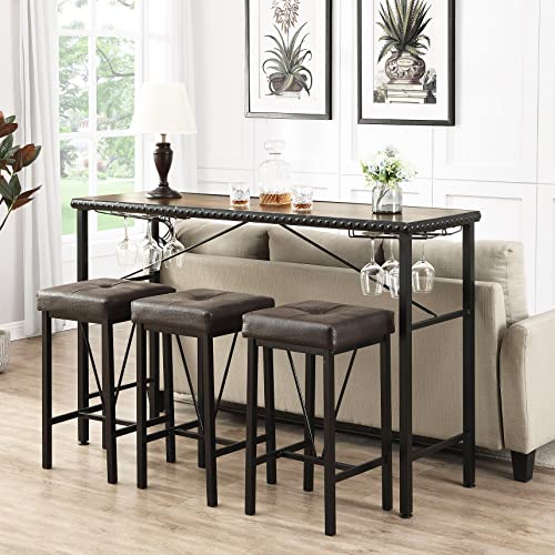 Long Bar Table and Chairs Set, Counter Height Dining Table Set