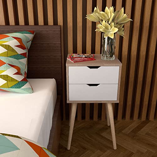 Nightstand 2 Drawers End Table Storage Wood Cabinet Bedroom Accent Side Table