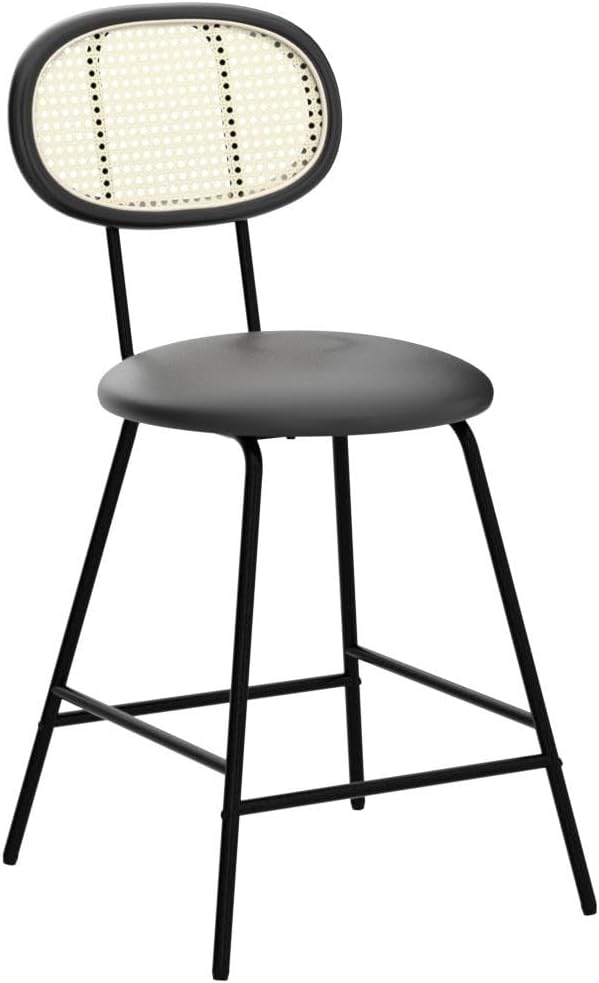 Counter Stools Rattan Back Dining Chair, Indoor Faux Leather Bar Stools Set of 2