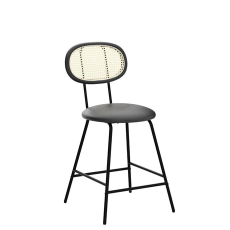 Counter Stools Rattan Back Dining Chair, Indoor Faux Leather Bar Stools Set of 2