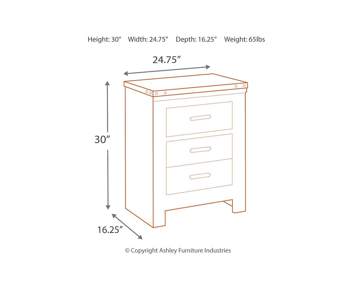 Trinell Rustic 2 Drawer Nightstand with USB Charging Stations, Warm Brown