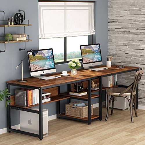 Two Person Desk with Bookshelf