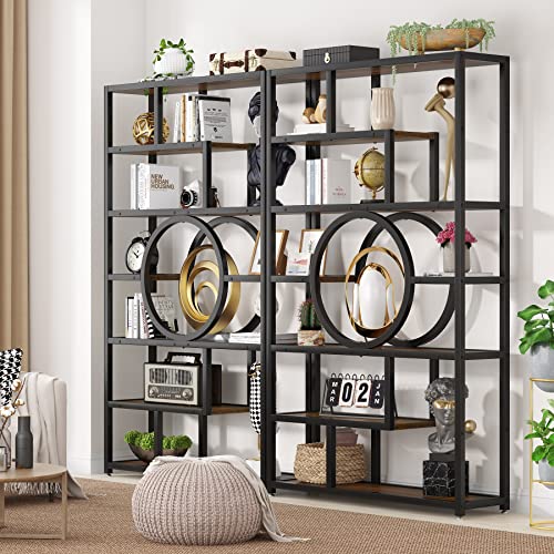 72 Inch Bookshelf Geometric Bookcase, 8-Tier Industrial Book Shelf with 11 Open Shelvings