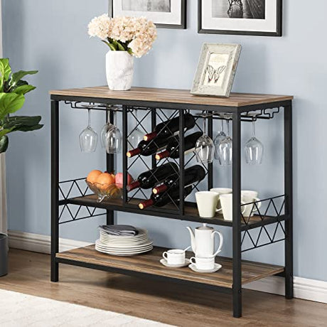 Industrial Wine Rack Table for Liquor and Glasses