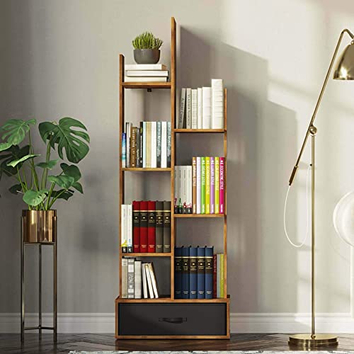 Bookshelf with Drawer,Free Standing Book Shelf Industrial Shelf Free Standing Storage Shelf for Bedroom