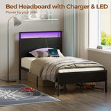 Bed Frame with Charging Station, Twin Bed with LED Lights Headboard, Metal Platform