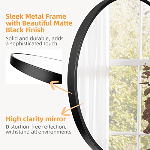 24 Inch Black Round Mirror, Wall Mounted Circle Mirror with Metal Frame