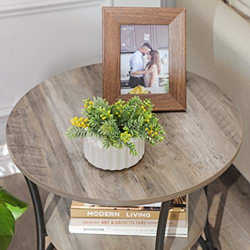 Side Table, Round End Table with 2 Shelves, Living Room